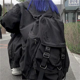 Grabluxury Aesthetic Black Backpacks Drawstring Women Luggage Bag Nylon Cloth Multi Bags Hasp Buckle Backpack